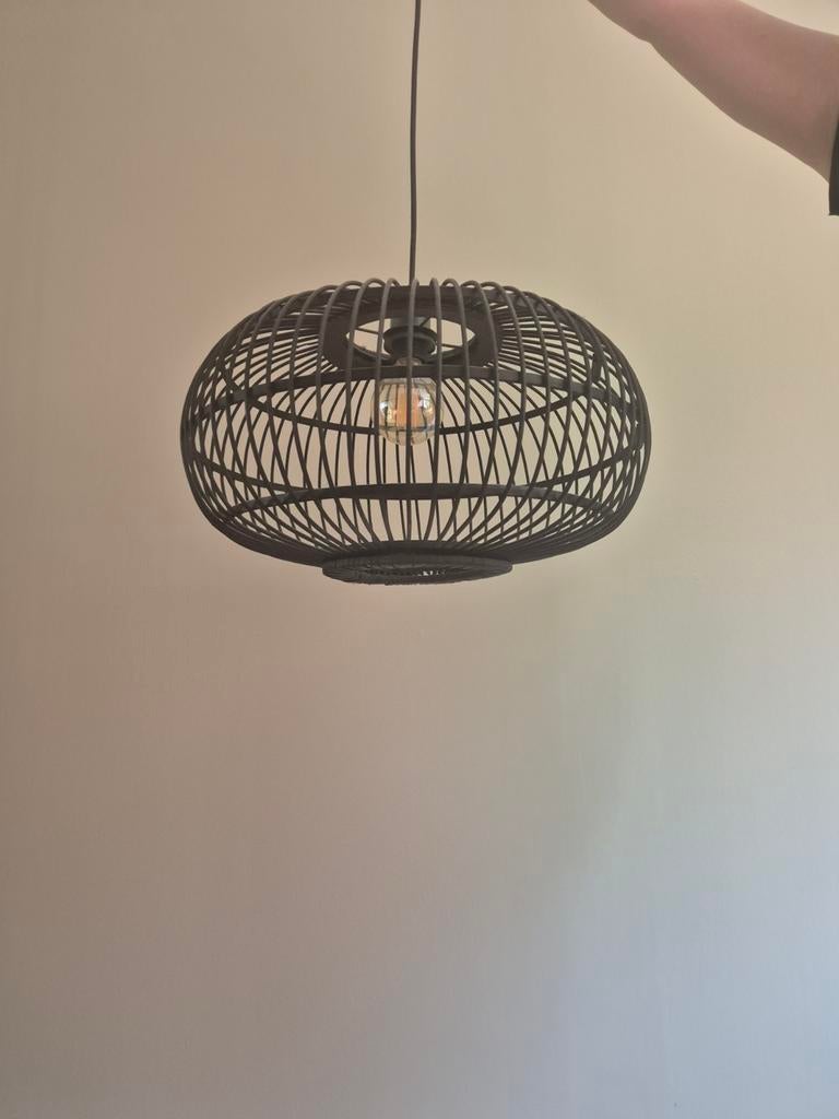 Moderne Zwarte Bamboe Hanglamp - Zo goed als nieuw, Overige materialen, Modern, Scandinavisch, Bohemien, Ophalen of Verzenden