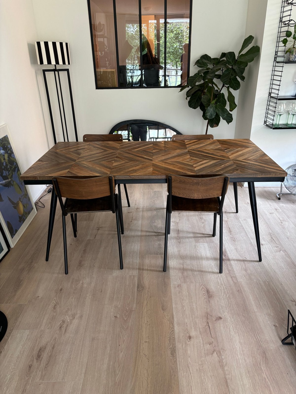 Be Pure Home Rhombic Eettafel Teakhout/Metaal 180x90cm, Ophalen, Gebruikt, Teakhout, 50 tot 100 cm