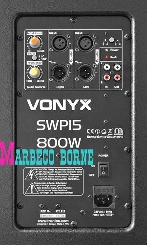 Actieve Subwoofer speaker,Versterker Subwoofer 15 inch,SWP15, Subwoofer, Vonyx, Nieuw, Info@marbeco.nl