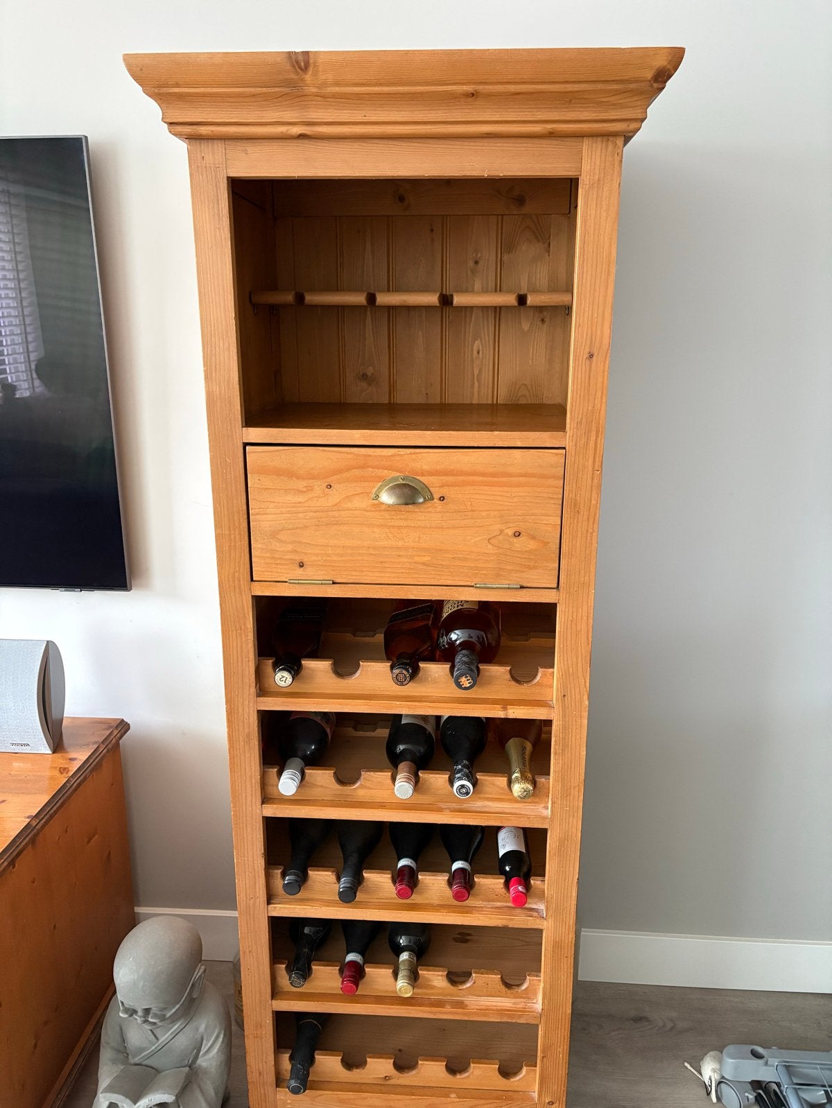 Grenen dranken kast / wijnrek met lade, Huis en Inrichting, Ophalen, Gebruikt