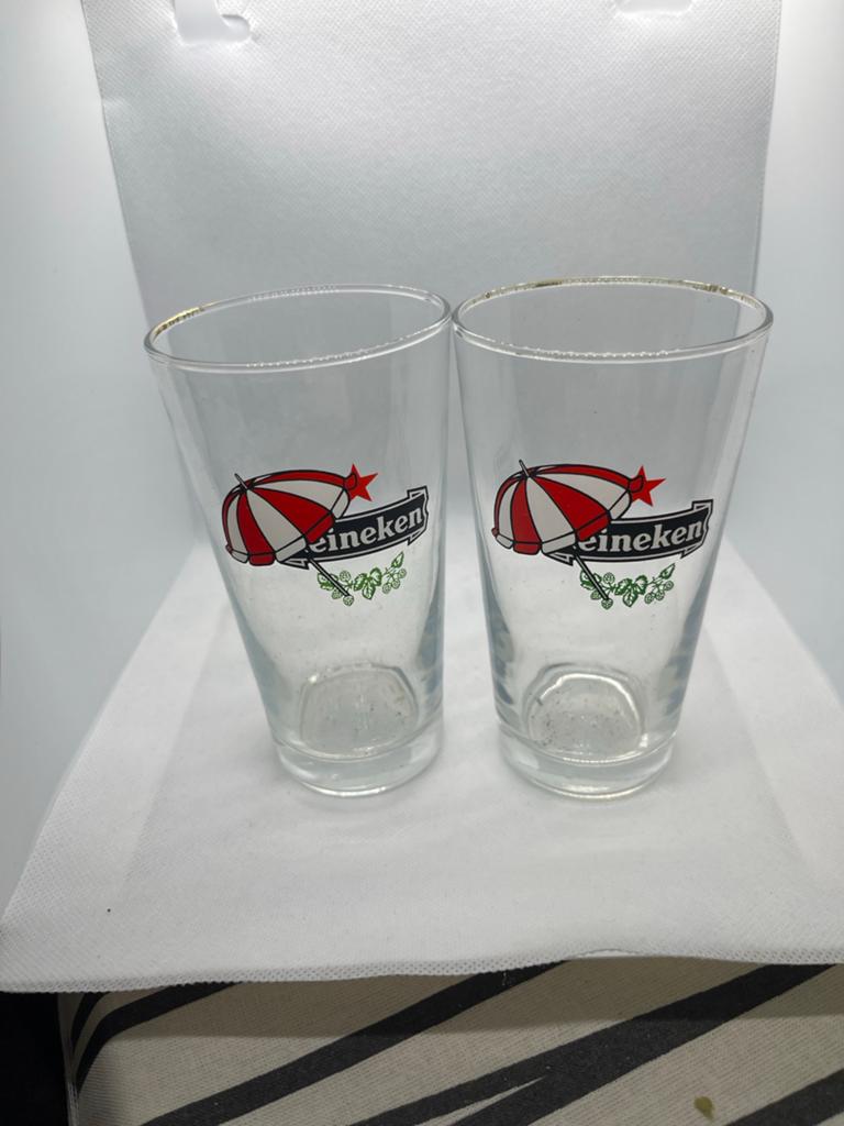 Heineken parasol bierglazen - Set van 2, Ophalen of Verzenden, Gebruikt, Glas, Glas of Glazen