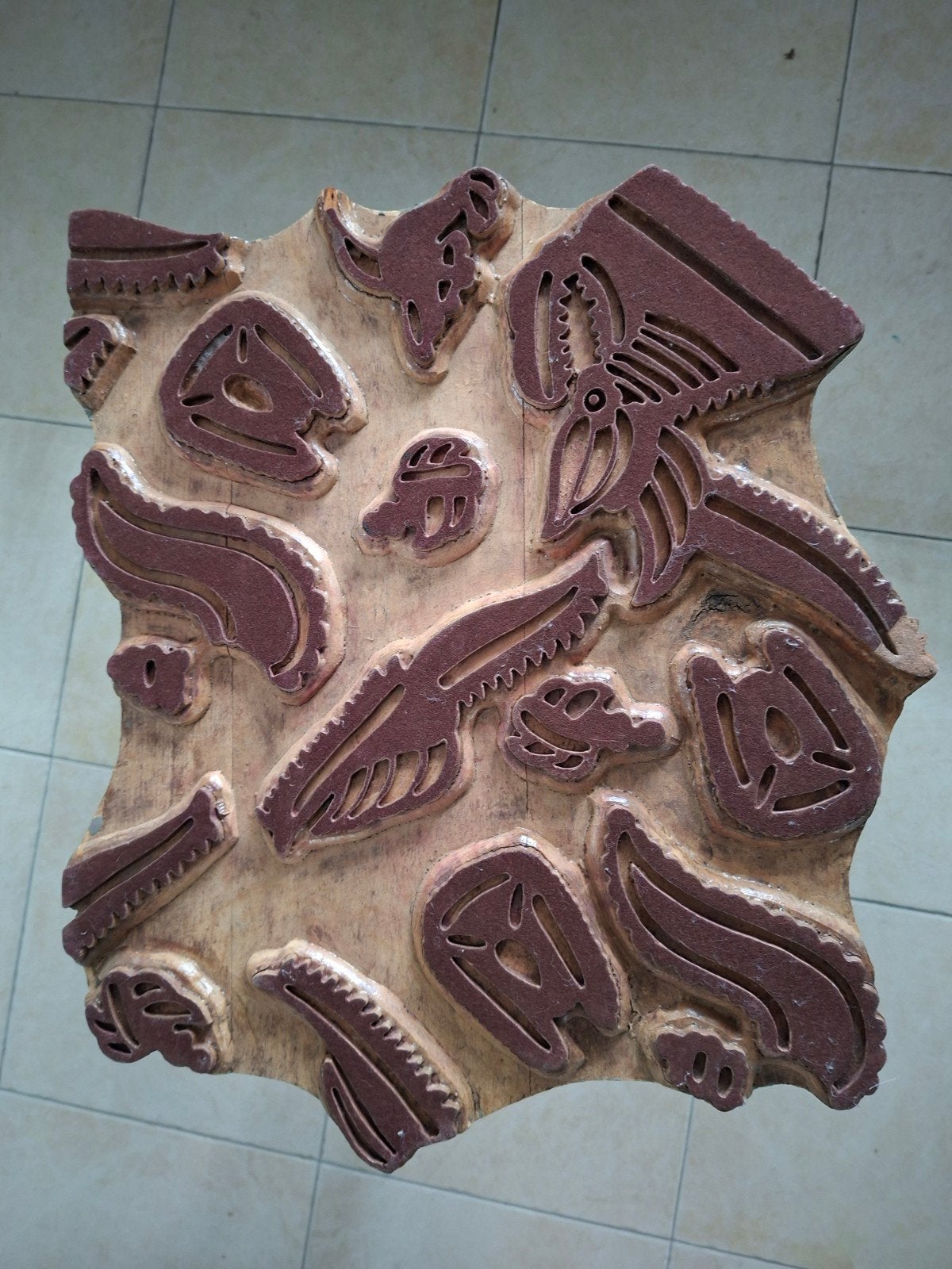 Groot houten drukblok / stofstempel - 42 x 48 cm, Ophalen of Verzenden