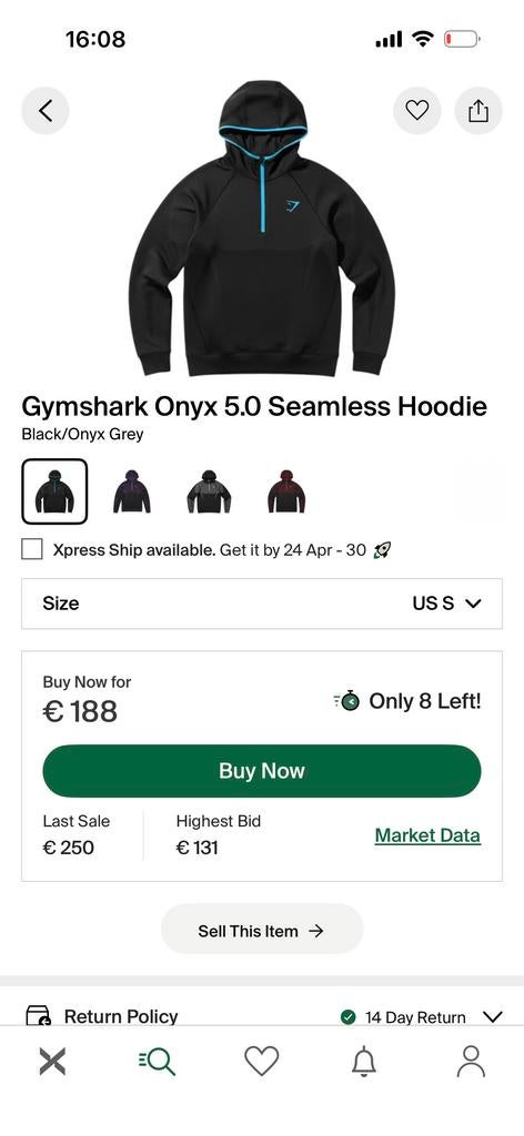 Gymshark Onyx 5.0 Seamless Hoodie Zwart/Onyx Grijs maat S, Nieuw, Ophalen of Verzenden, Gym, Shark