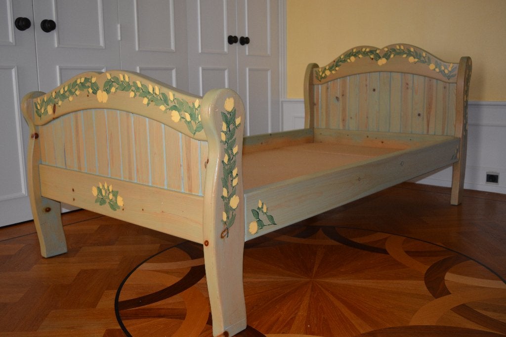 Uniek handgemaakt grenen bed – Canadese kwaliteit en charme, Ophalen, Gebruikt, 90 cm, Eenpersoons