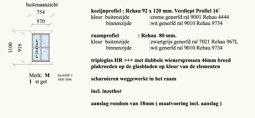 Kunststof kozijn draai-kiep met hor, Kunststof, Raamkozijn, Zo goed als nieuw, Inclusief glas