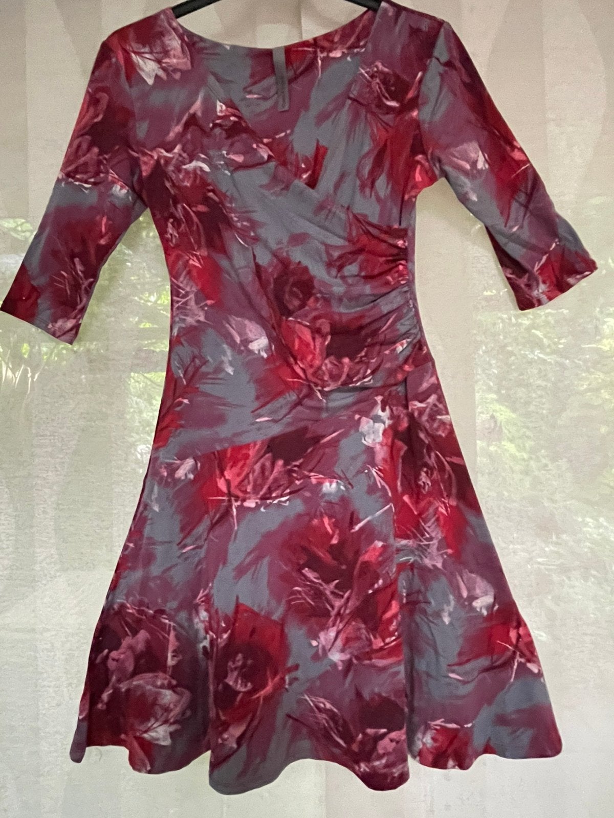Overslagjurk Klaes & Myra’s, viscose tricot, mt. 38/M, Maat 38/40 (M), Zo goed als nieuw, Knielengte, Meerkleurig