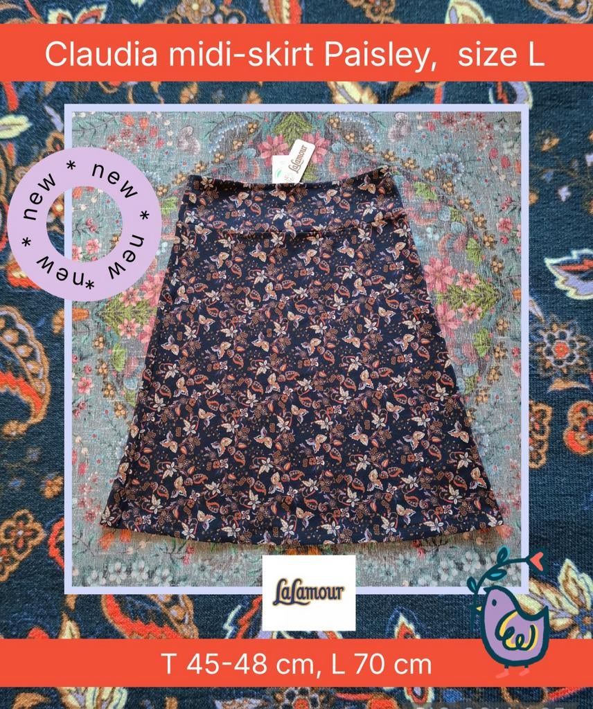 Lalamour midi-rok 'Claudia Paisley' in L, nieuw, Maat 42/44 (L), Nieuw, Lalamour, Onder de knie