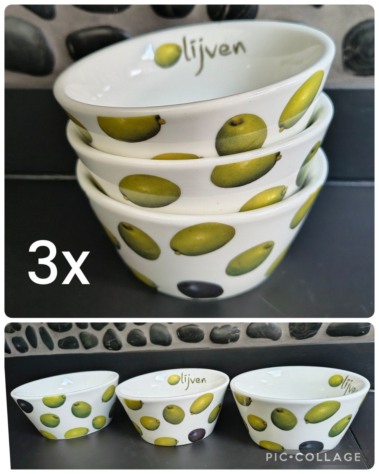 Nieuw 3x Vintage Tapas kom  wit" Olijf "11,5x6 porselein, Nieuw, Ophalen of Verzenden, Schaal of Schalen, Overige stijlen