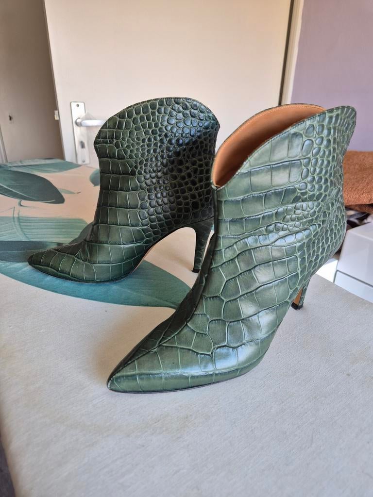 Toral Groene Croco Enkellaarsjes Maat 38, Kleding | Dames, Schoenen, Lage of Enkellaarzen, Ophalen of Verzenden, Zo goed als nieuw