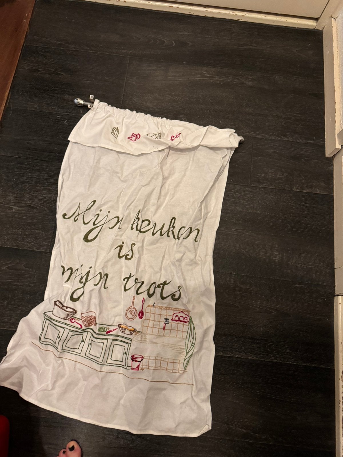 Vintage keukengordijn tje met roede, Ophalen of Verzenden, Zo goed als nieuw