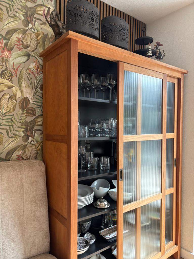 Servicekast met schuuideuren, Ophalen, Zo goed als nieuw, 25 tot 50 cm, Glas