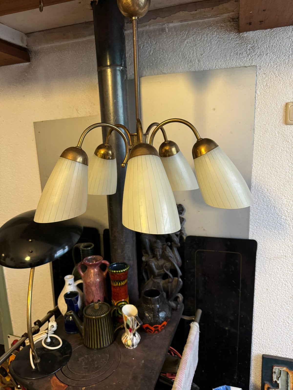 Hanglamp,fifties,sixties,Rockabilly,Mid-Century,vintage, Gebruikt, Fifties,sixties,Rockabilly,Mid-Century, Glas, E27 (groot)