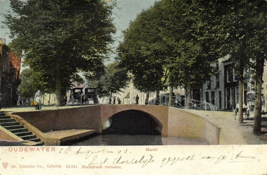 Oudewater - Markt - B-keus - 1903 gelopen, Verzamelen, Ophalen of Verzenden, Voor 1920, Gelopen, Noord-Brabant