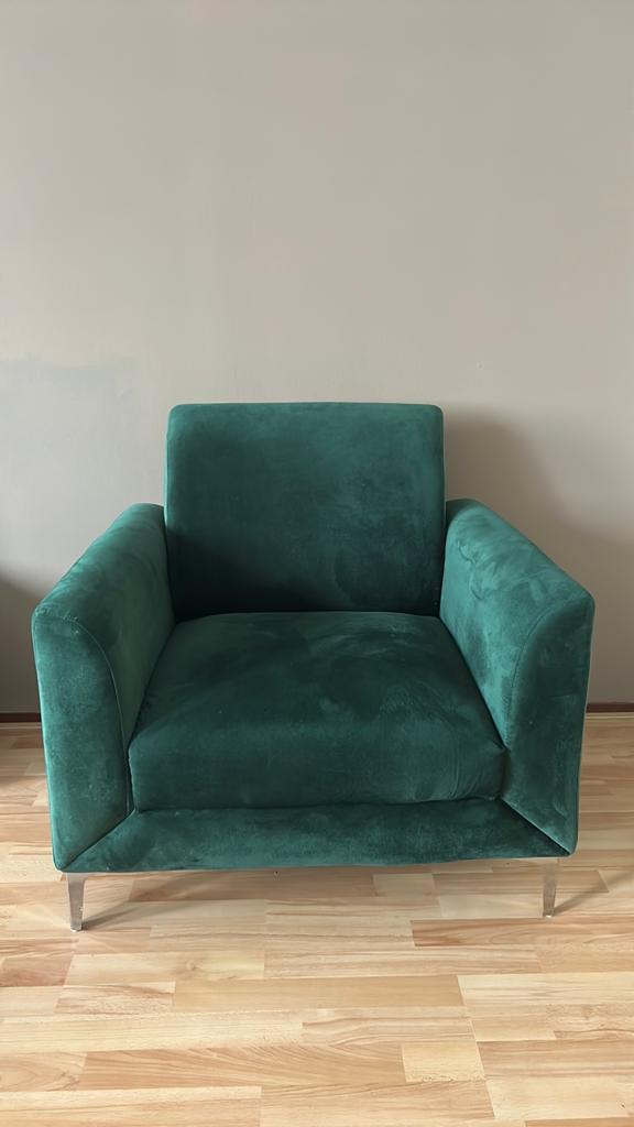 Velvet groene fauteuil, Huis en Inrichting, Fauteuils, Ophalen, Zo goed als nieuw, 75 tot 100 cm, 50 tot 75 cm