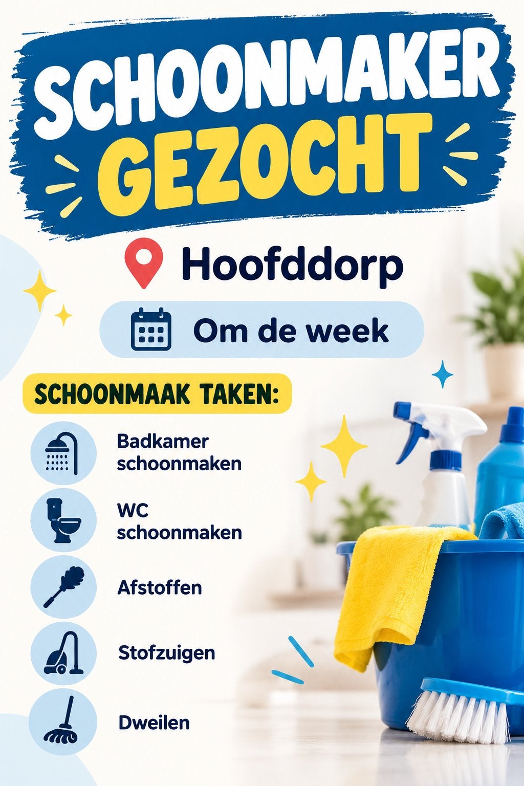 Schoonmaker gezocht!, Variabele uren, Overige niveaus, Starter, Overige vormen