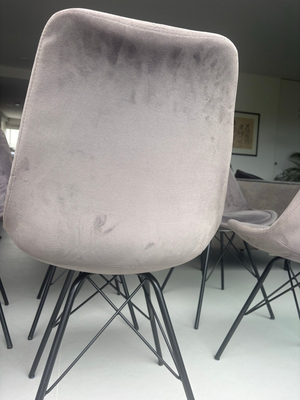 Foto 7 van 6 Grijze velvet eetkamerstoelen