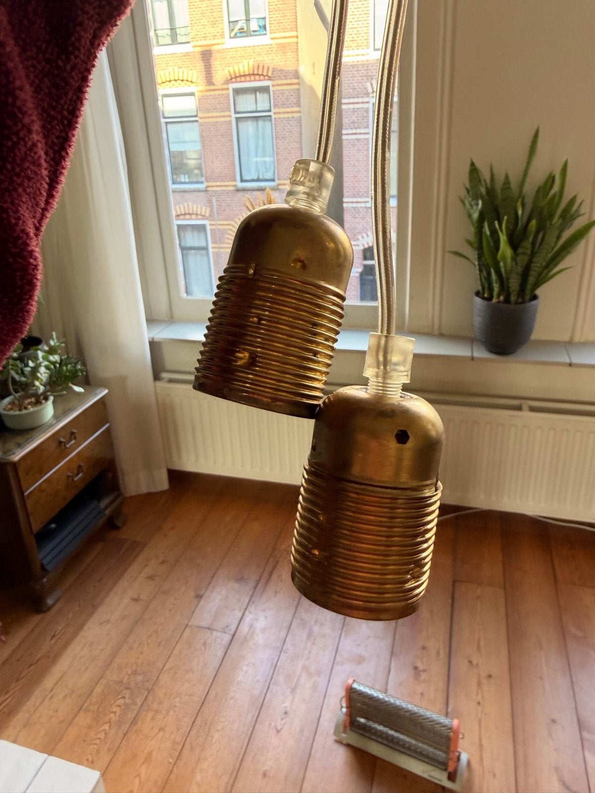 2x Vintage E27 fittingen met snoer (3 meter), Metaal, Gebruikt, Goud, Vintage