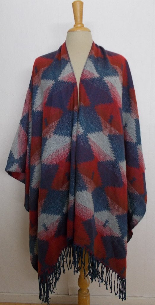 Peru/Inca mooie kleuren poncho/vest! L/XL one size, Verzenden, Zo goed als nieuw, Maat 46/48 (XL) of groter, Blauw
