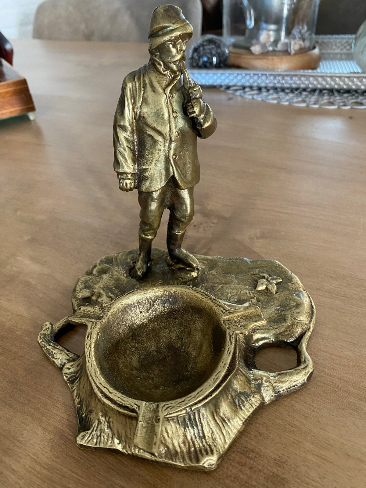 Vintage Bronzen Asbak met Jager Beeldje, Antiek en Kunst, Ophalen of Verzenden, Brons