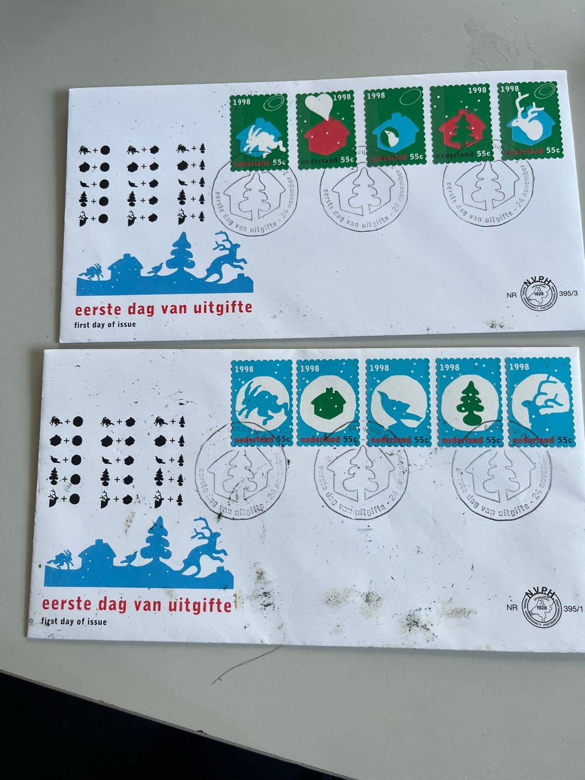 4x Eerste Dag Uitgifte Kerstzegels 1998 - Nederland, Ophalen of Verzenden, Onbeschreven, Nederland