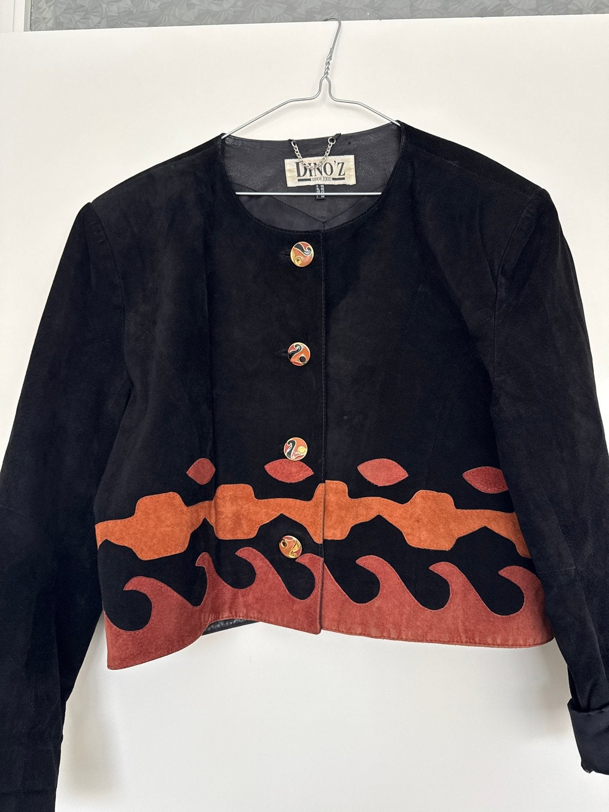 Dino'z Vintage Zwart Suède Jasje met Golvend Patroon, Ophalen of Verzenden, Gedragen, Maat 46/48 (XL) of groter, Zwart
