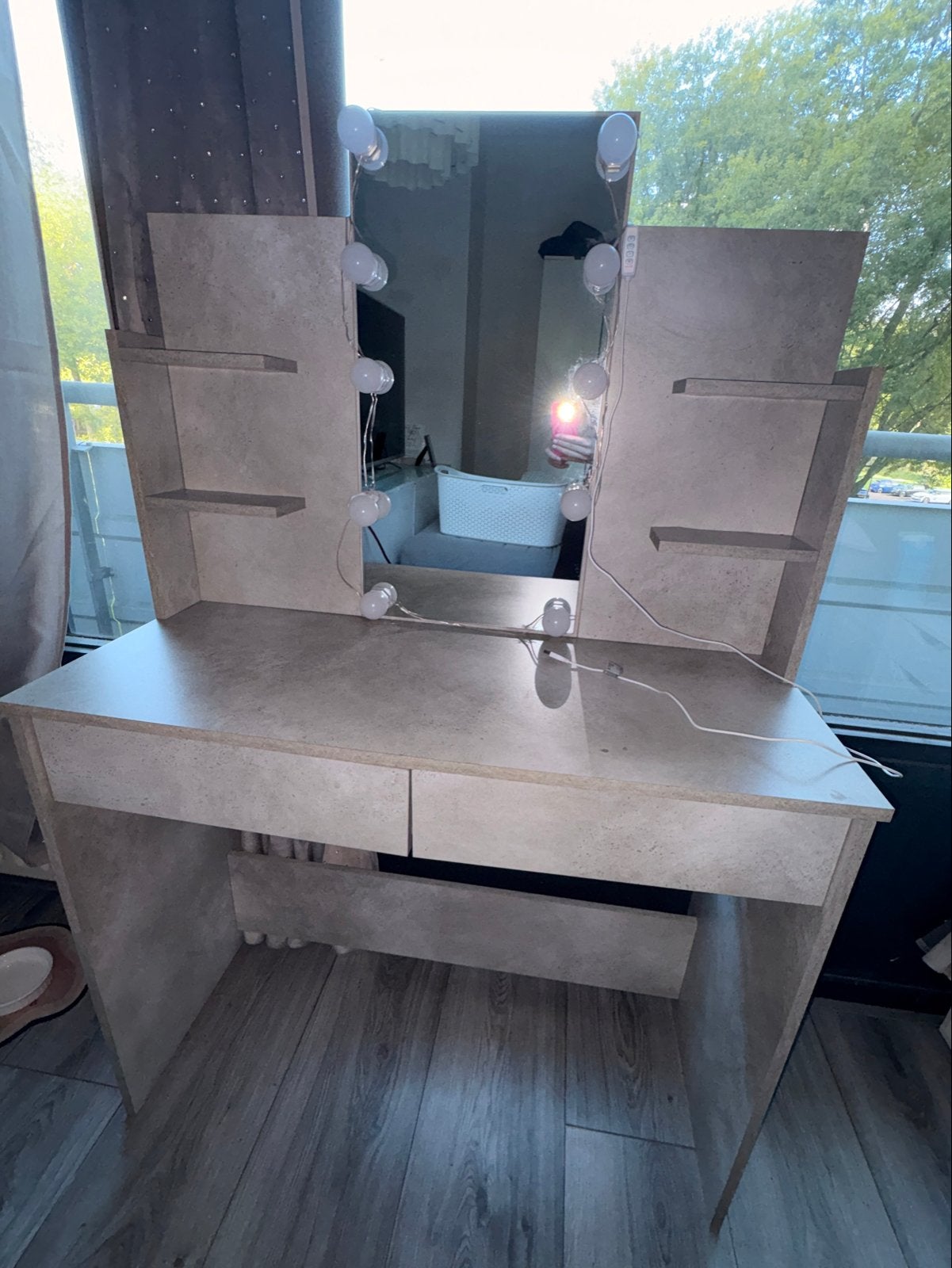 Kaptafel met spiegel en verlichting, Gebruikt, 100 tot 150 cm, Ophalen of Verzenden, 150 tot 200 cm