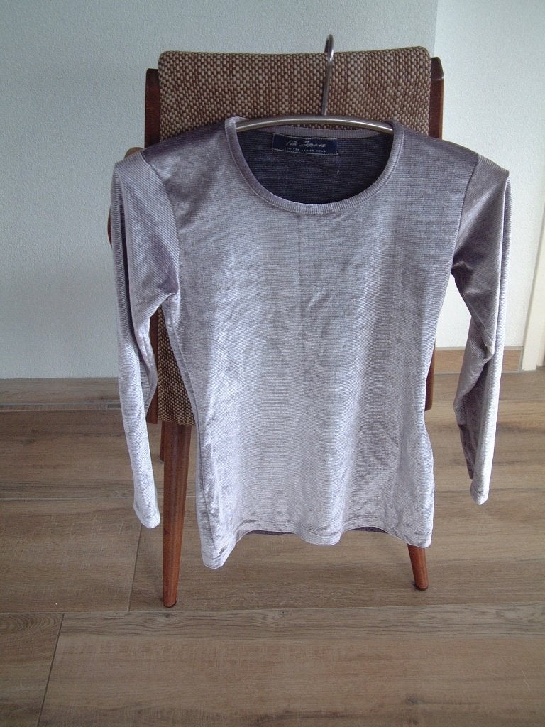 Shirt lange mouw truitje zilverkleurig  velours Sonate, Ophalen of Verzenden, Zo goed als nieuw, Maat 36 (S), Grijs