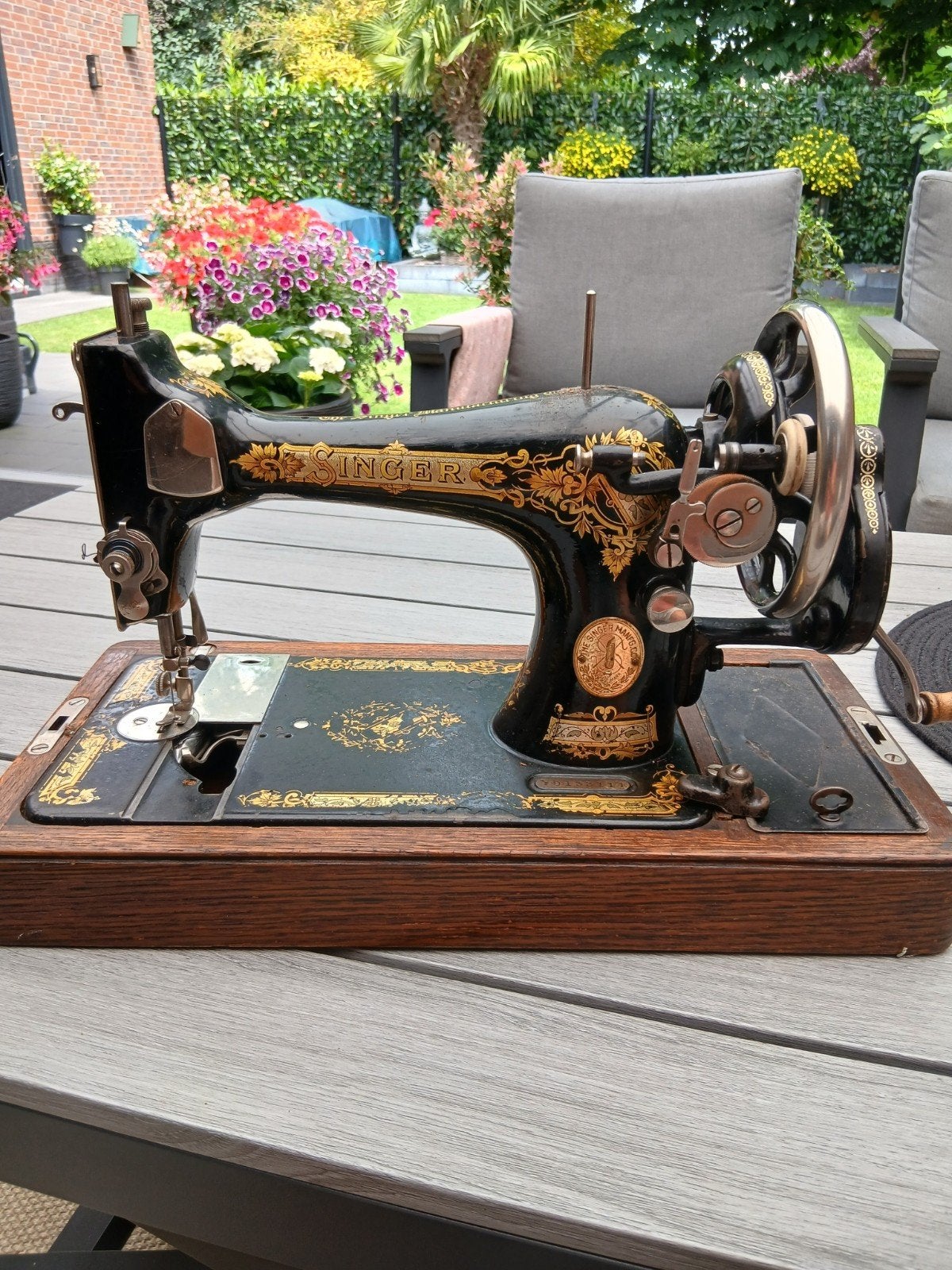 Antieke Singer Naaimachine met Houten Koffer 1, Ophalen of Verzenden