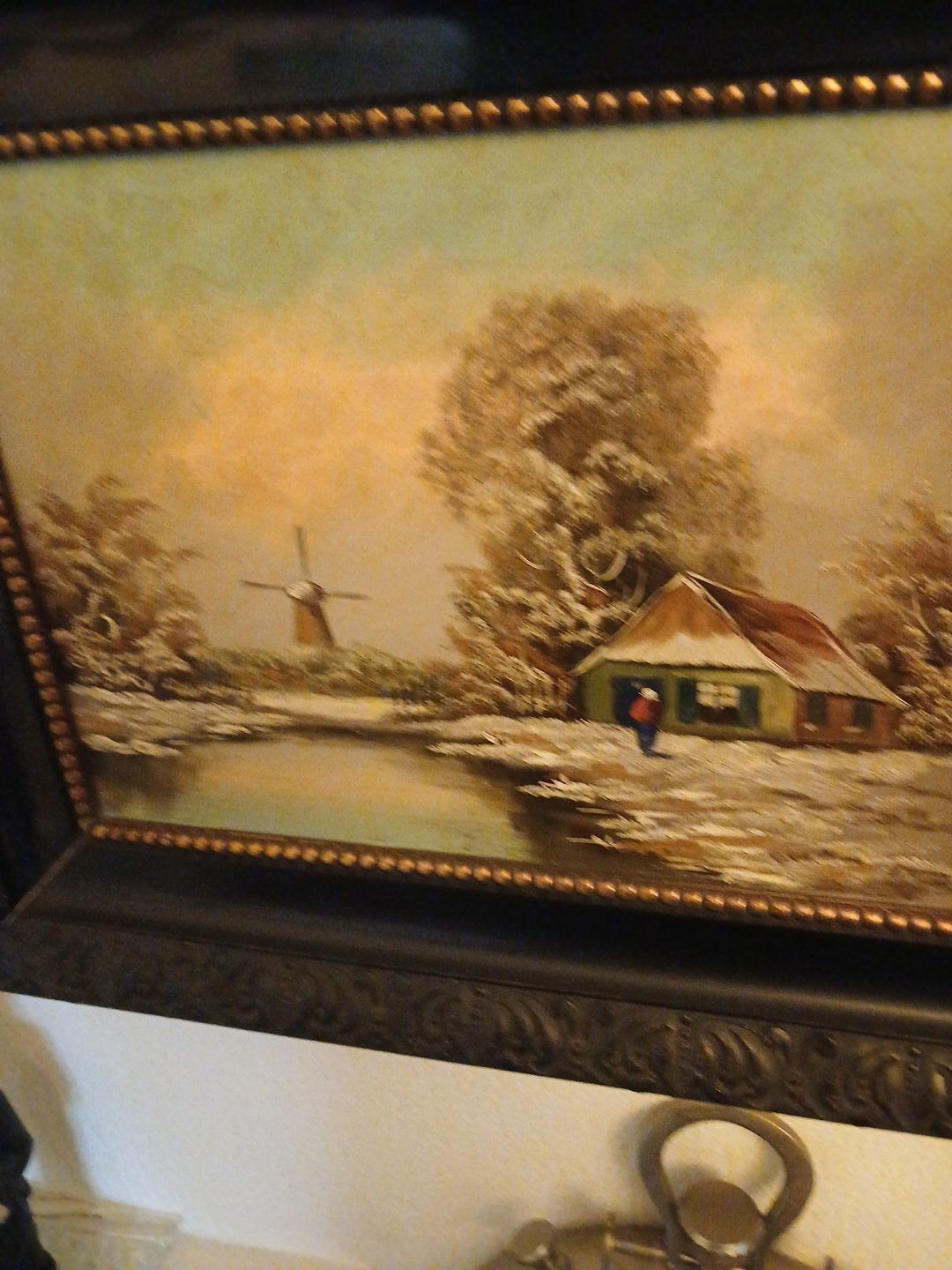 Sfeervol Hollands Winterlandschap Schilderij met Molen, Antiek en Kunst, Doek, Realistisch, Ophalen of Verzenden, Landschap