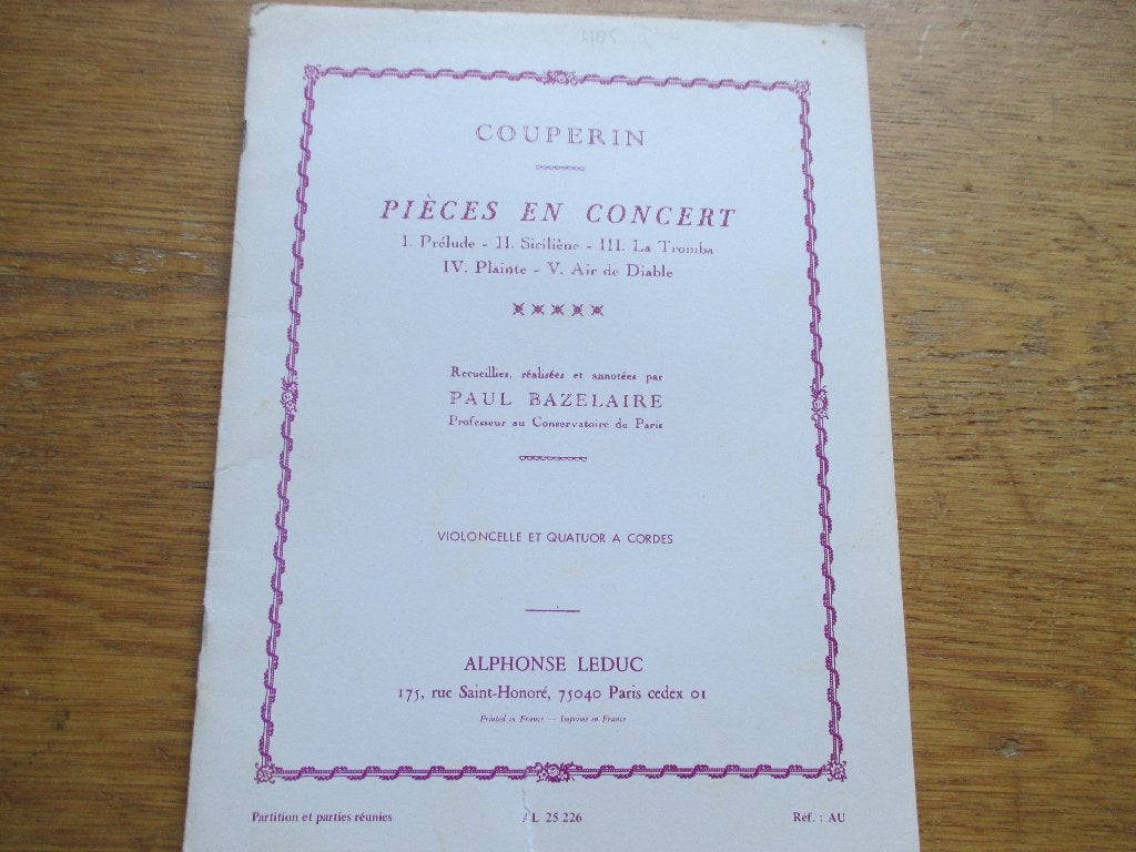 COUPERIN - PIÈCES EN CONCERT - CELLO + STRIJKKWARTET, Gebruikt, Klassiek, Ophalen of Verzenden, Cello