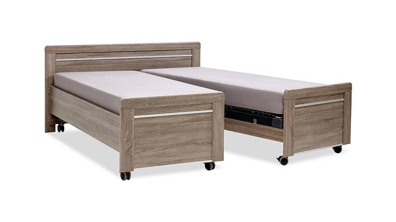 Beter Bed Bienne Tradi 160x200 – Truffel Eiken – incl. bedbo, Huis en Inrichting, Slaapkamer | Bedden, Ophalen, Tweepersoons, Zo goed als nieuw