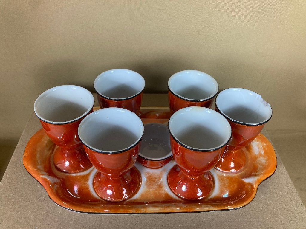 Porseleinen oranje eierdop set, Ophalen of Verzenden