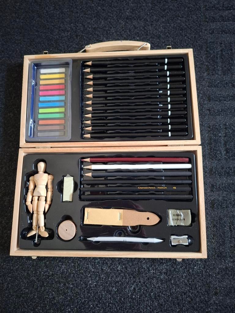 Tekenset in houten koffer Nieuw, Hobby en Vrije tijd, Ophalen of Verzenden, Nieuw, Overige typen