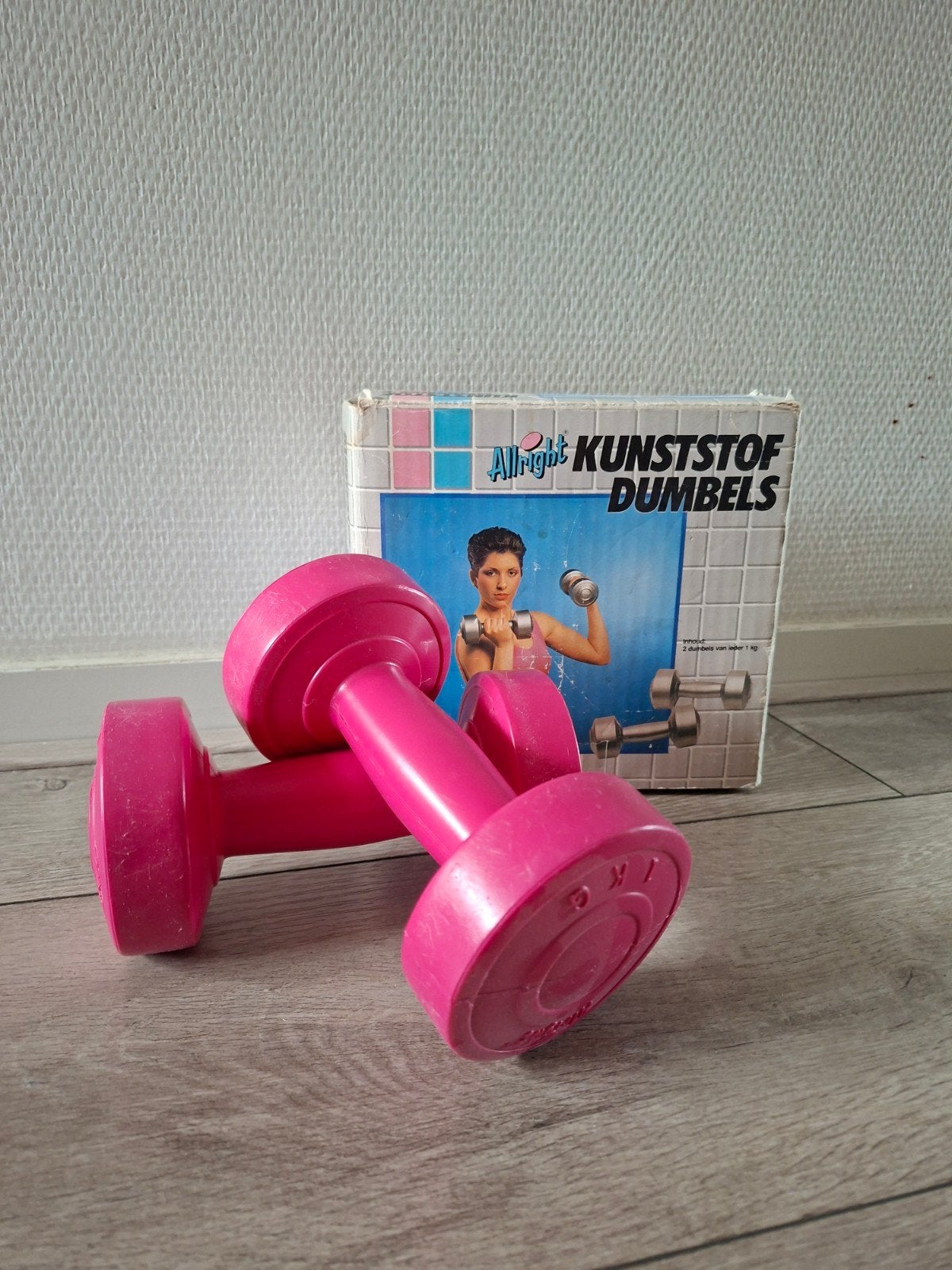 Vintage Allright Kunststof Dumbbells 1kg - Roze, Ophalen of Verzenden, Gebruikt, Rug, Dumbbell