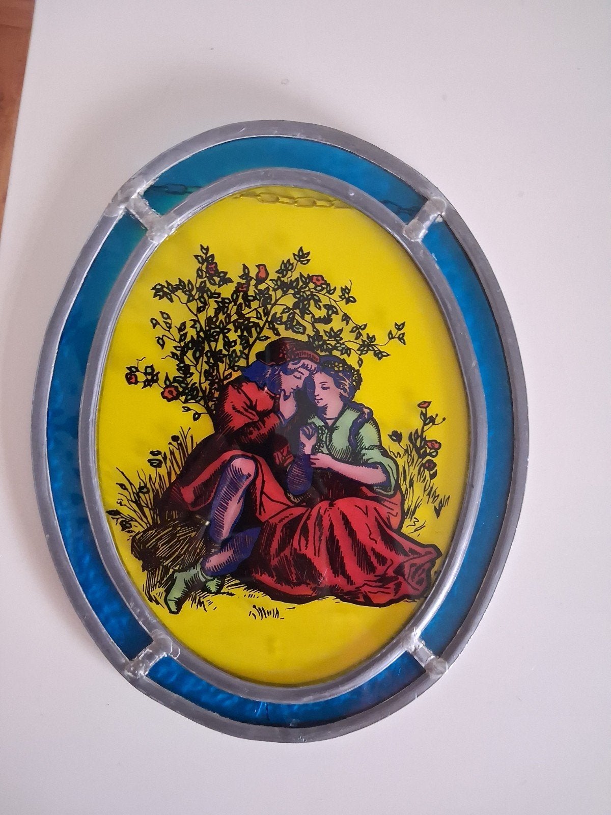 ANTIEK GLAS IN LOOD SCHILDERIJTJE., Minder dan 50 cm, Ophalen of Verzenden, Zo goed als nieuw, Schilderij