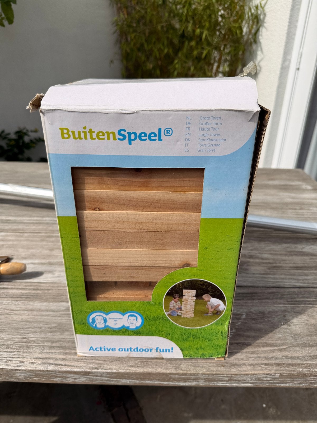 BuitenSpeel Grote Toren - 1meter hoog Houten Jenga blokken, Ophalen, Zo goed als nieuw