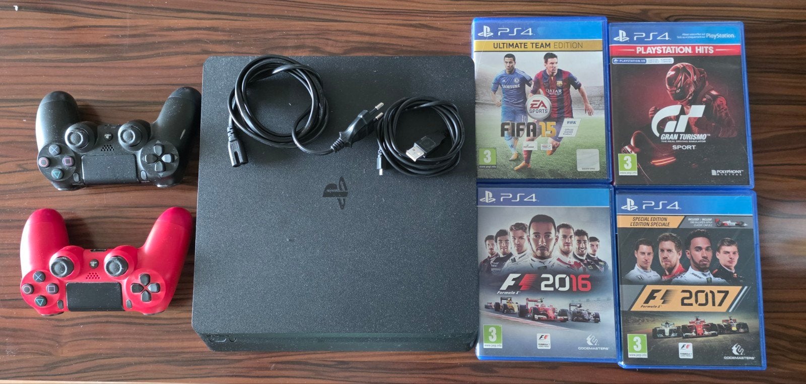PS4 Slim 500GB met 2 controllers en 4 games, Met 2 controllers, Ophalen of Verzenden, Slim, 500 GB