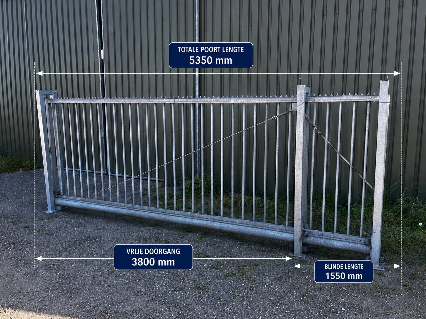 Ruigrok vrijdragende stalen schuifpoort gegalvaniseerd 5.35m, Ophalen, Zo goed als nieuw, IJzer, Spijlenhekwerk