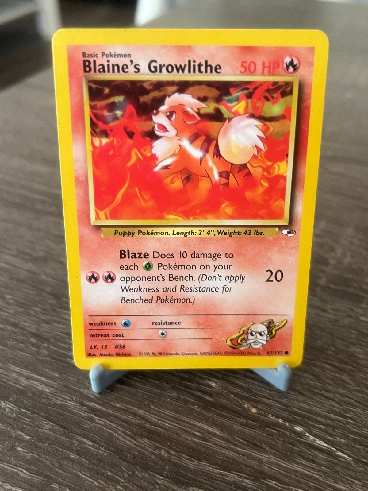 Blaine's Growlithe (62/132) - Gym Heroes - EX, Ophalen of Verzenden, Gebruikt, Losse kaart