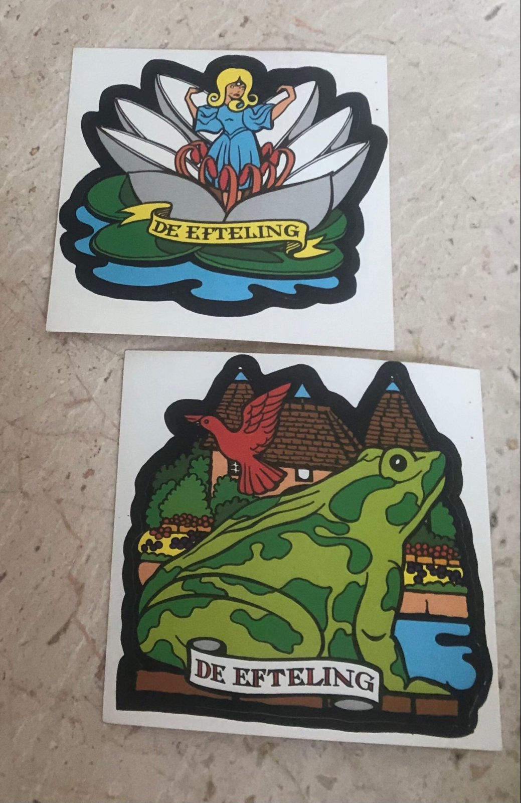 Vintage Efteling stickers: Kikkerkoning en Doornroosje, Ophalen of Verzenden, Zo goed als nieuw, Film, Tv of Omroep