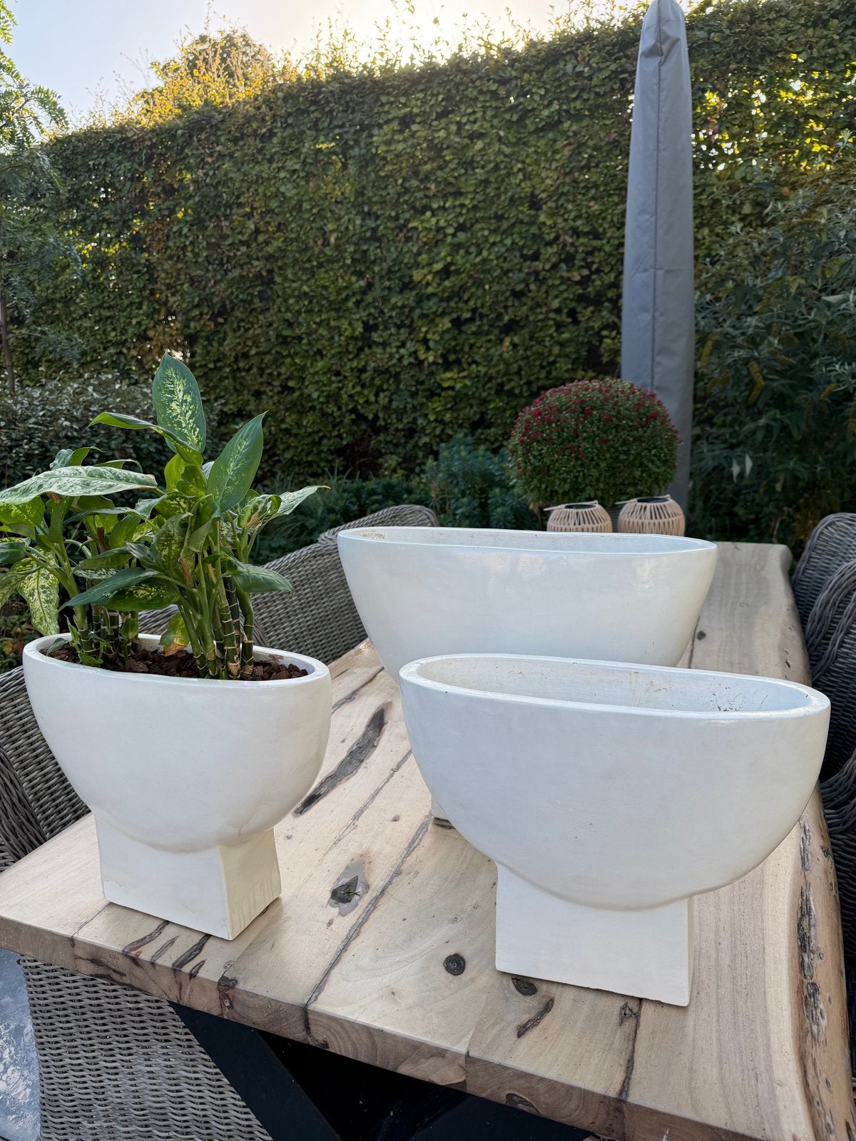Set van 3 Witte Ovale Bloempotten voor binnen, Ophalen, Overige stijlen, Zo goed als nieuw, Wit