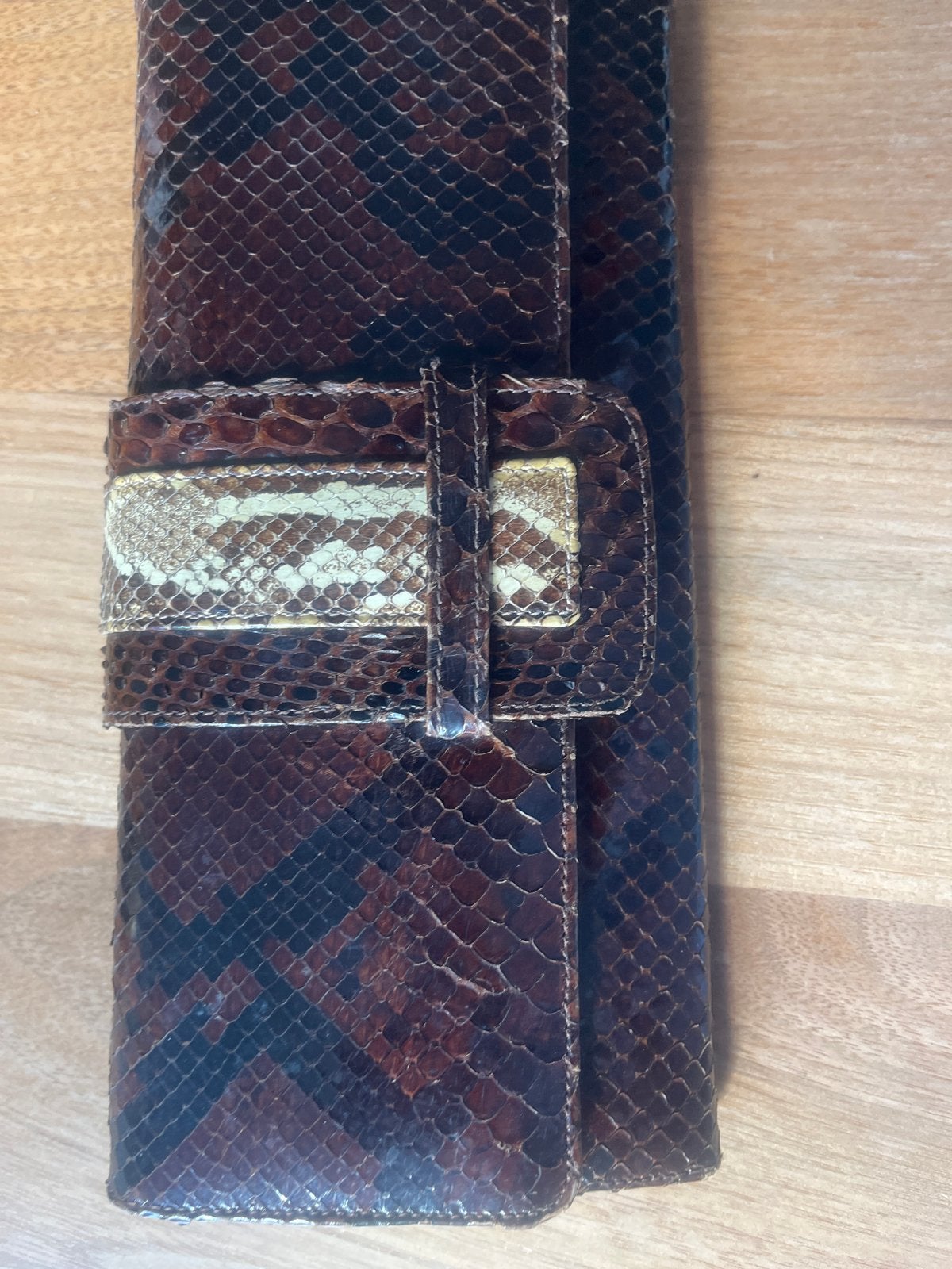 Vintage Slangenleren Clutch / Avondtasje, Ophalen of Verzenden, Gebruikt, Bruin, Avondtasje