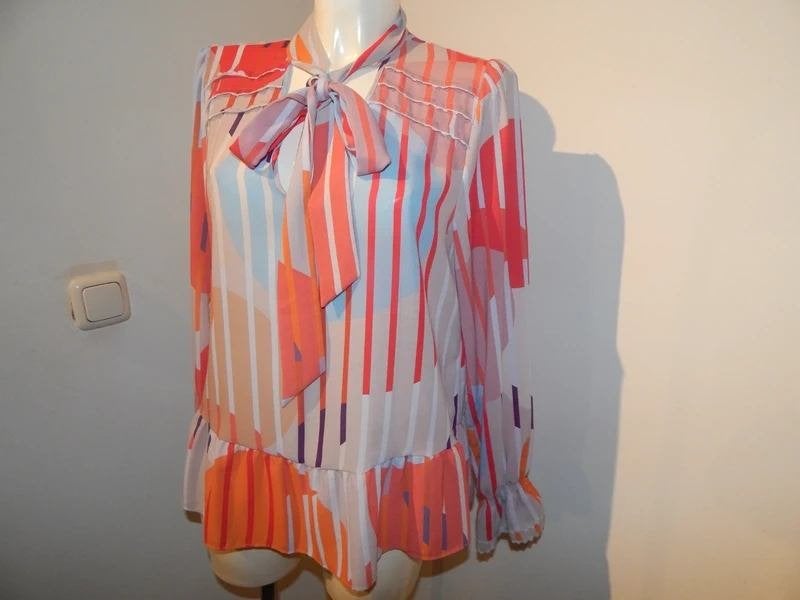 Marccain blouse top kleurrijk strepen strik hals N4 40, Maat 38/40 (M), Zo goed als nieuw, Lange mouw, Marccain