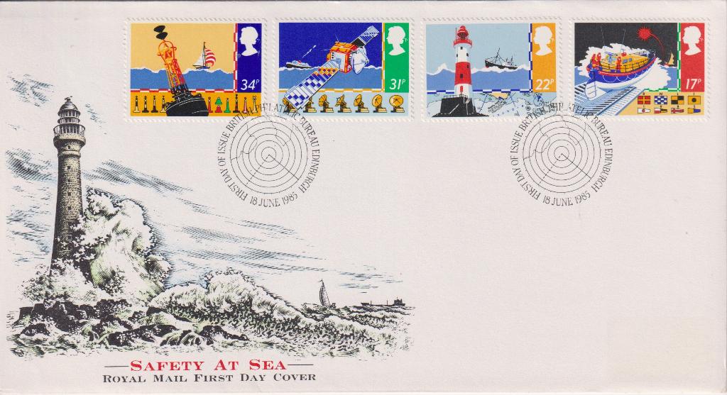 Engeland GB 1985 Veilig op Zee Vuurtoren Boei Satelliet boot, Verzenden, Europa