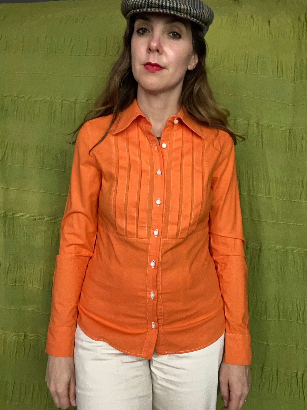 Vintage oranje blouse / shirt - katoen - 36/S/small, Hgv, Hgv, Oranje, Ophalen of Verzenden