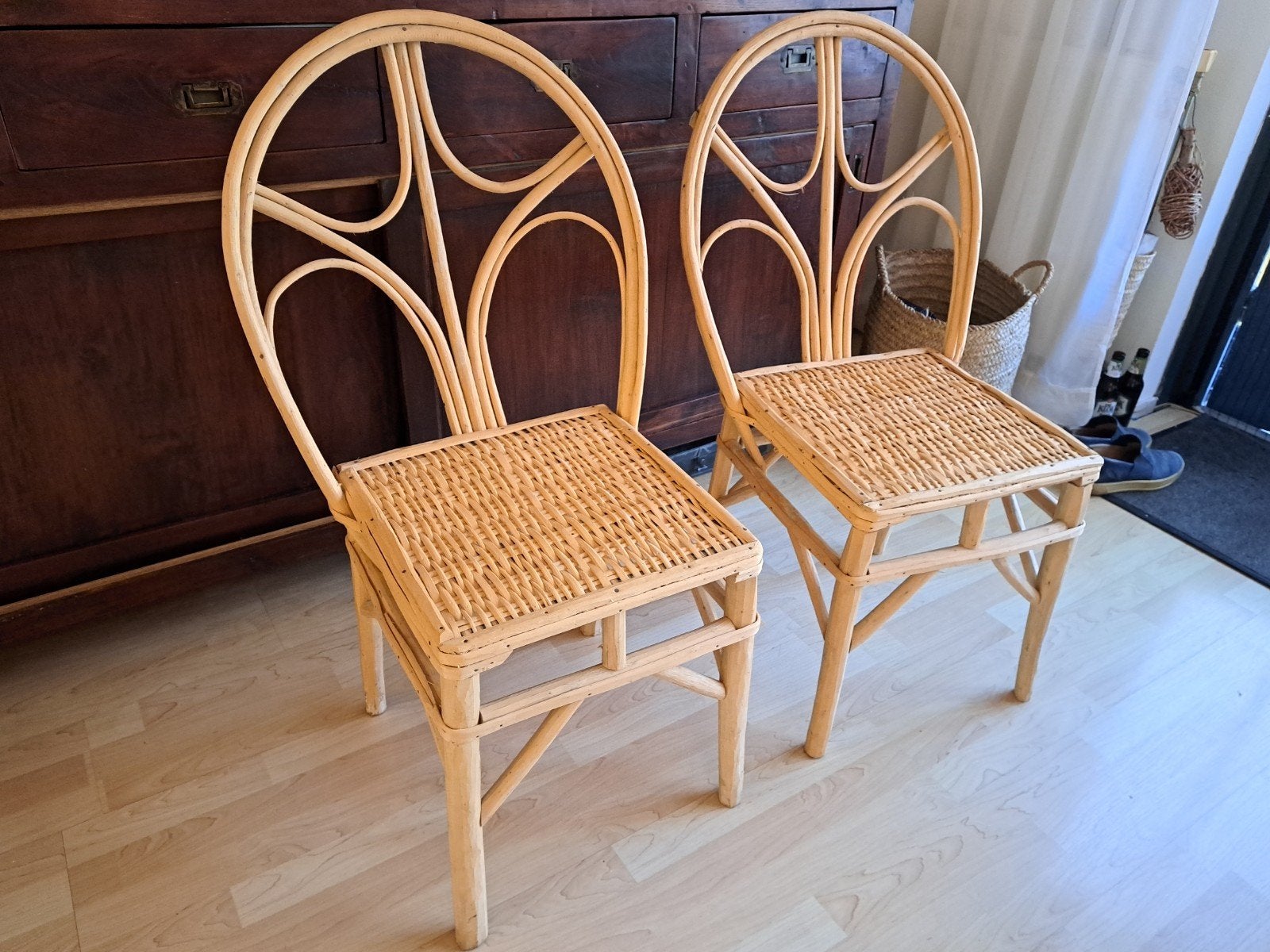 2 Ratan Stoelen ook wel Rotan genoemd, Ophalen, Gebruikt, Twee, Riet of Rotan