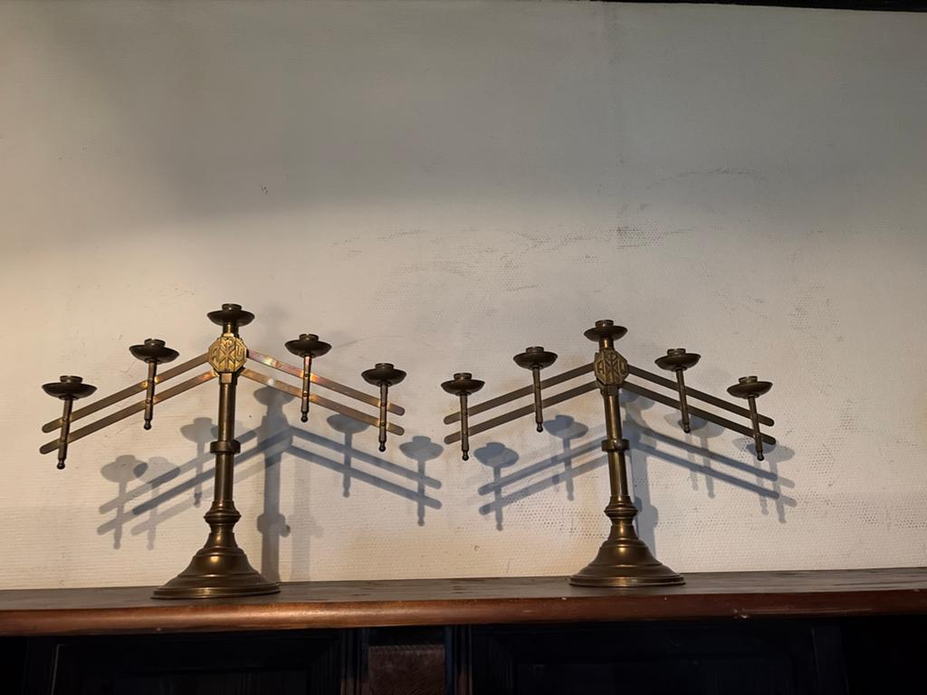 Verstelbare Koperen Messing Kandelaars - Set van 2, Antiek en Kunst, Ophalen of Verzenden