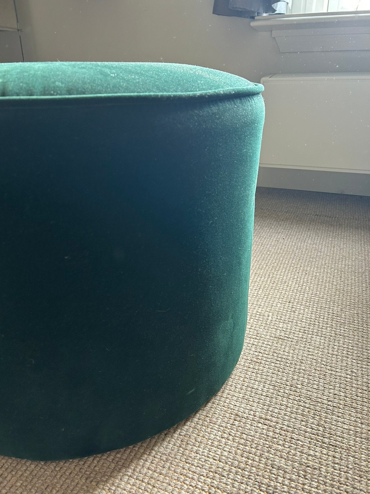 Ikea Grundsjö donkergroene poef fluweel, Ophalen, Gebruikt, Rond, Minder dan 50 cm