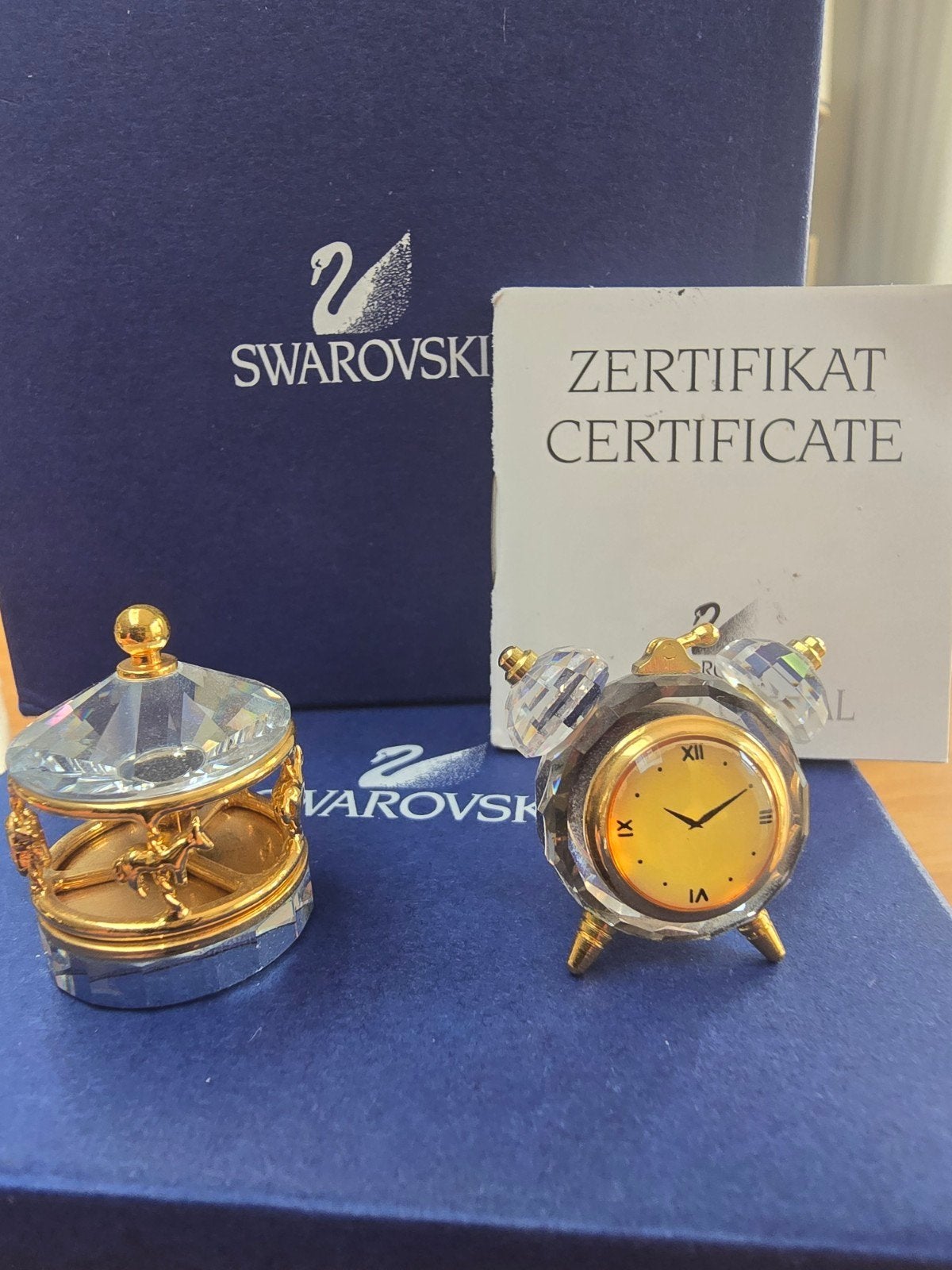 Swarovski Wekker en Carrousel - Kristal en Goudkleurig, Ophalen of Verzenden