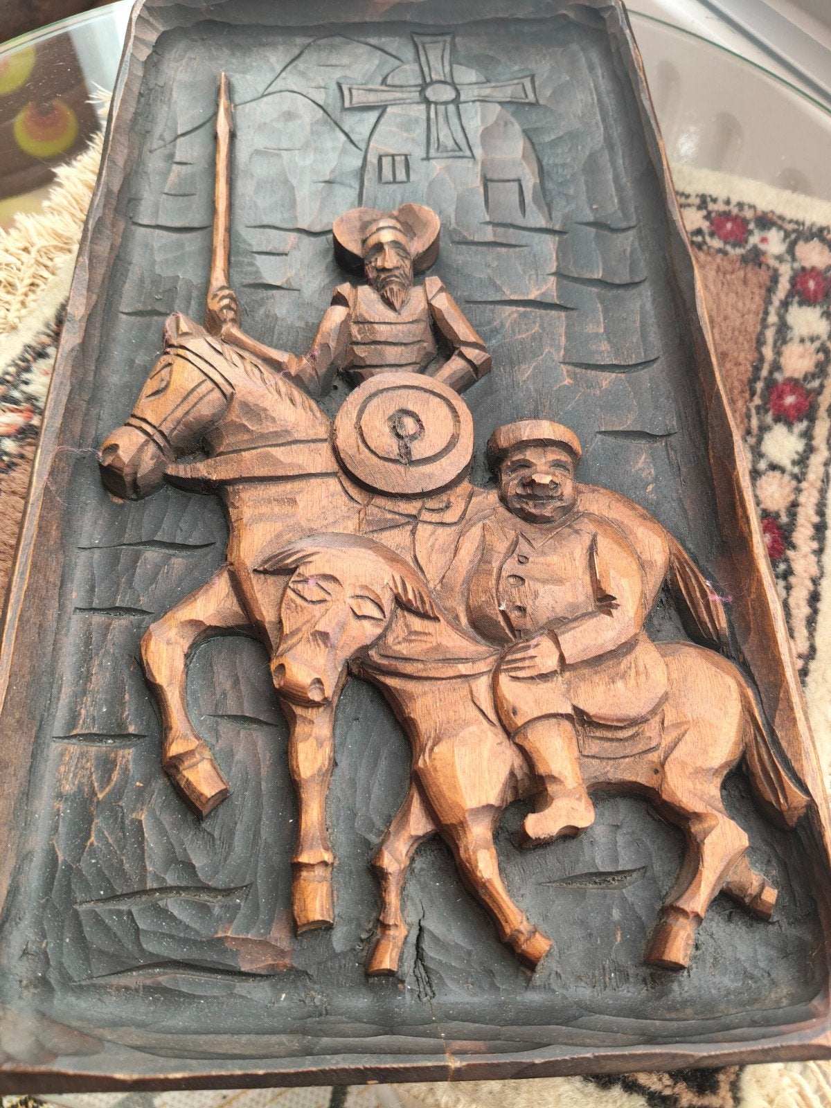 Houten wanddecoratie Don Quichot en Sancho Panza, Antiek en Kunst, Kunst | Beelden en Houtsnijwerken, Ophalen of Verzenden, Handgemaakt